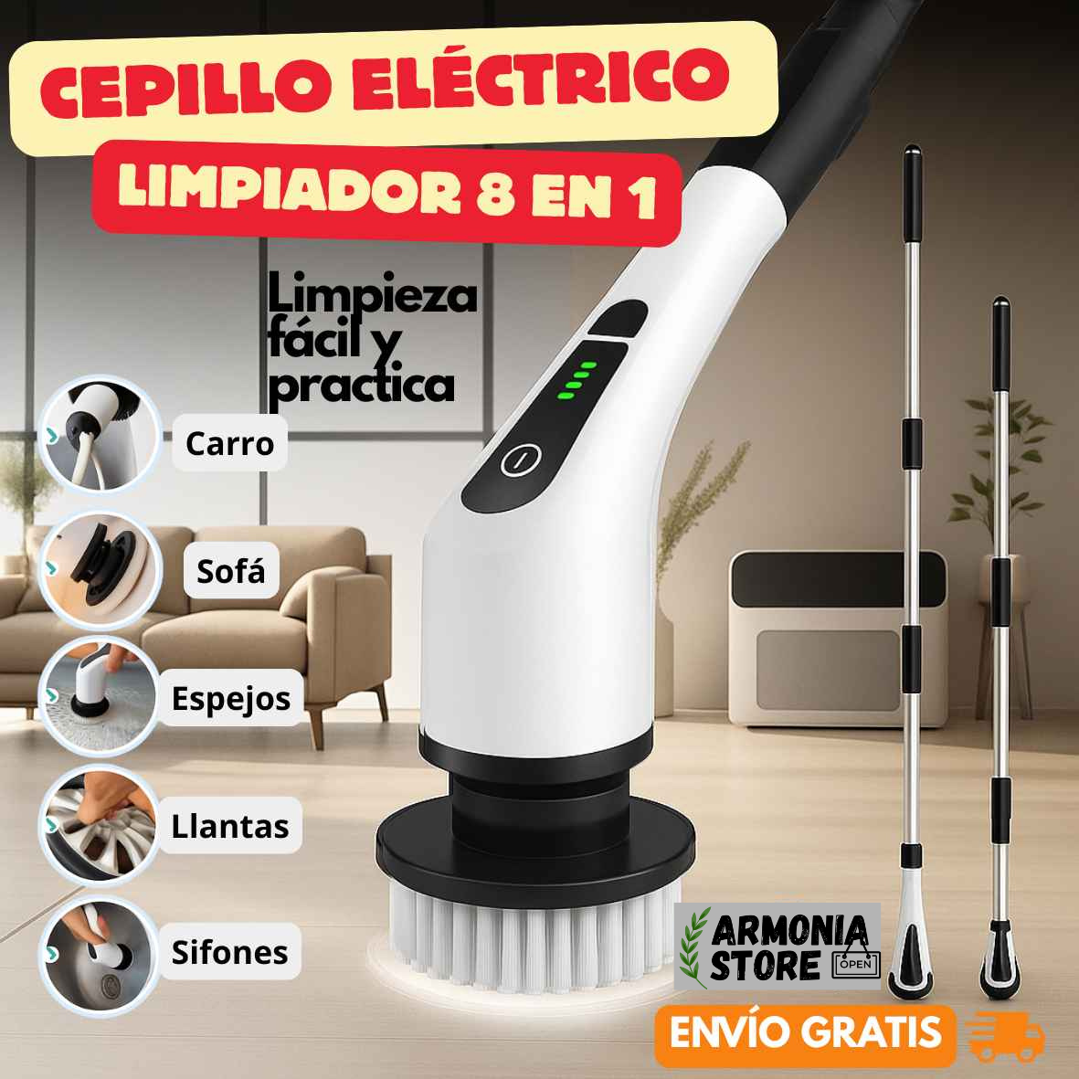 CEPILLO DE LIMPIEZA ELÉCTRICO GIRATORIO 8 EN 1